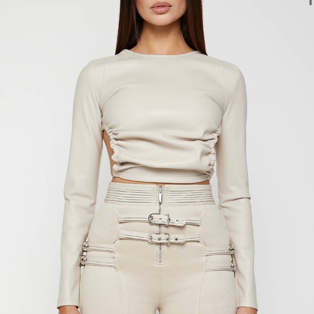 VEGAN LEATHER BACKLESS TOP - BEIGE Maniere De Voir SZ US 6